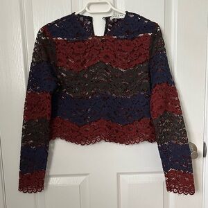 SANDRO Multicolor Lace Long Sleeve Top, Size 1, US Small.